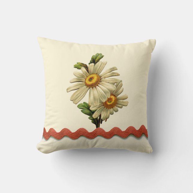Peach Daisy Throw Pillow (Front)