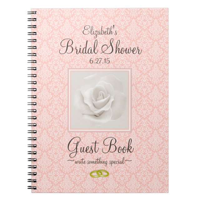 Peach Damask and Rose Bridal Shower Guest Book - (Front)
