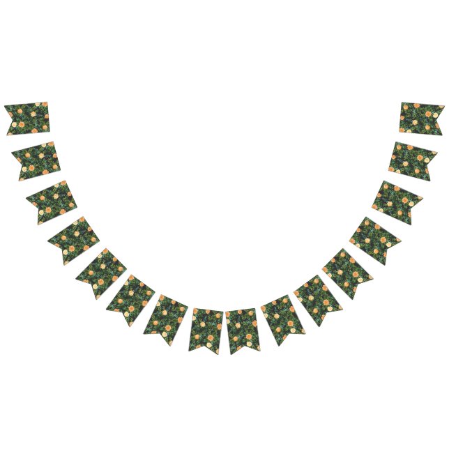 Peach Dark Grey Wedding Roses Floral Bunting Flags (All)