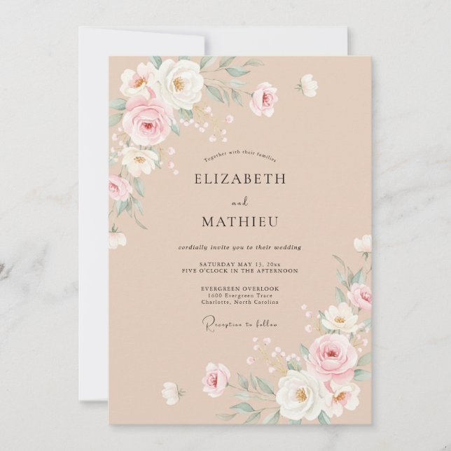 Peach Delicate Blossom Flourish Wedding Invitation (Front)