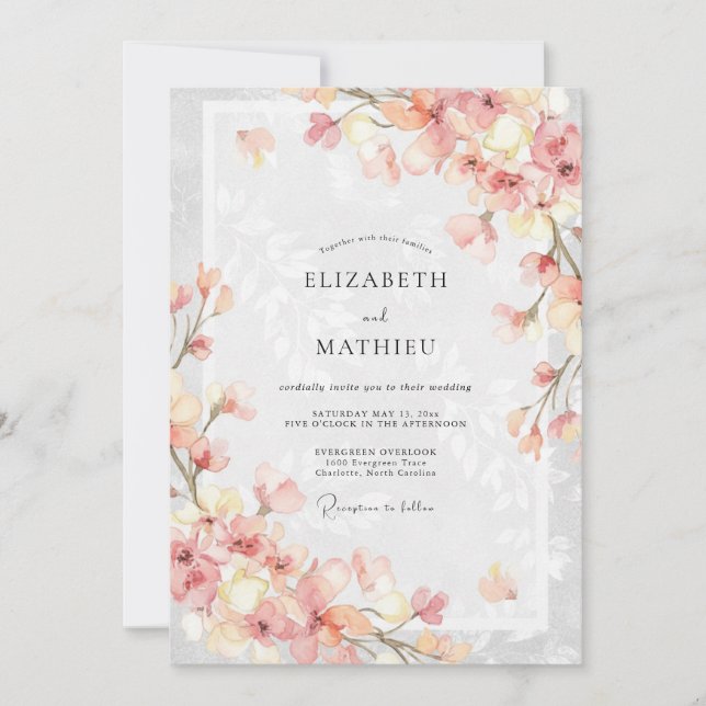 Peach Delicate Orchard Spring Wedding Invitation (Front)