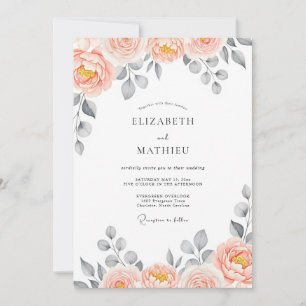 Peach Delightful Watercolor Wedding Invitation