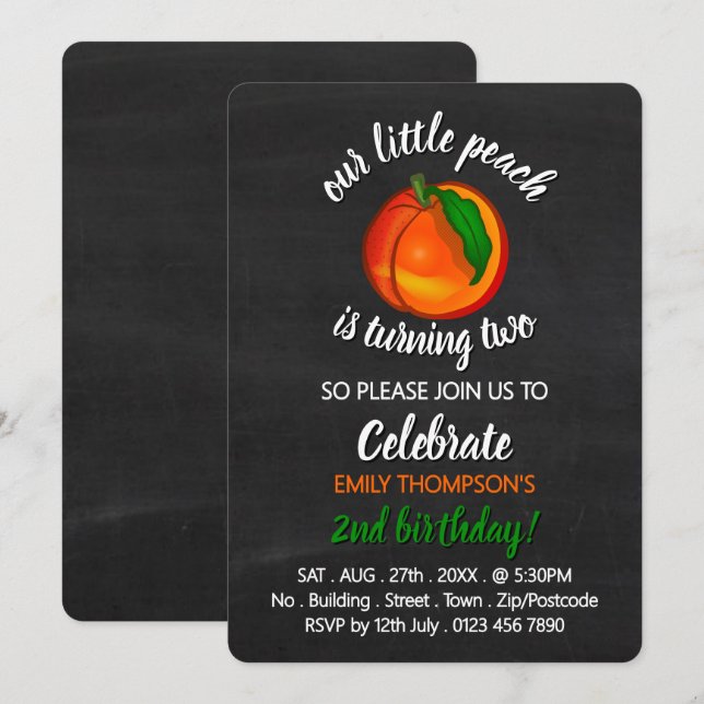 Peach Design, Our Little Peach, Birthday Invitation (Front/Back)