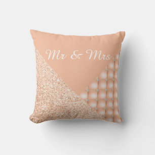 PEACH DIAMOND HEART GLITTER CUSHION RING PILLOW