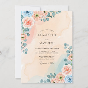 Peach Dreamy Watercolor Wedding Invitation
