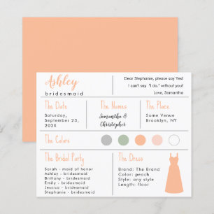 Peach Dress Colour Bridesmaid Information Card