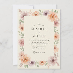 Peach Dusty Mauve Peony Wedding Invitation