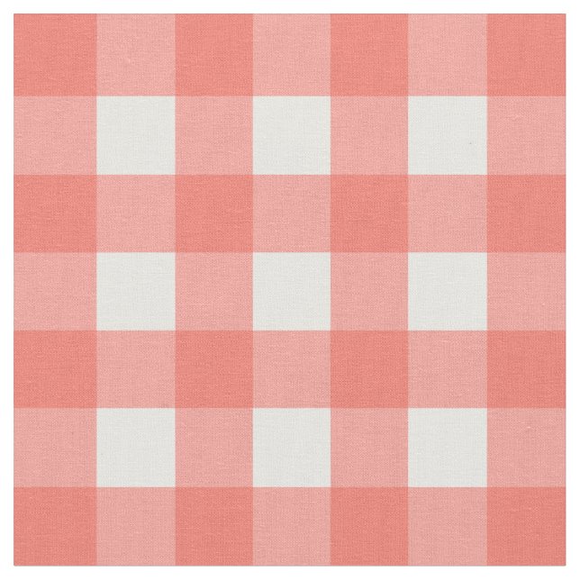 Peach Echo & White Gingham Check Fabric (Close Up)