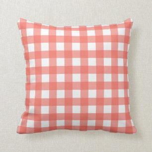 Peach Echo & White Gingham Check Throw Pillow
