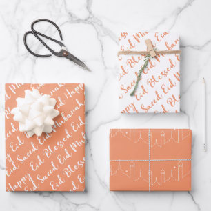 Peach Eid Calligraphy Masjid Pattern Design Wrapping Paper Sheet