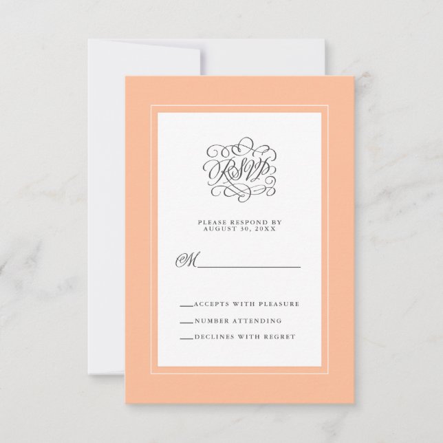 Peach Elegant Calligraphy Wedding Reply Enclosure  RSVP Card (Front)