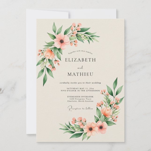 Peach Elegant Spring Wedding Invitation (Front)