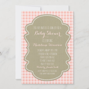 Peach En vichy Burlap Baby Shower Invitations