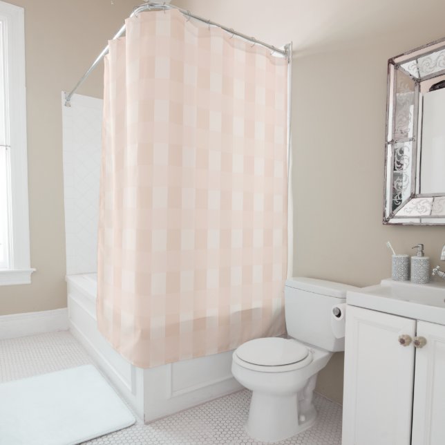 Peach En vichy Plaid Motif rideau de douche (En situation)