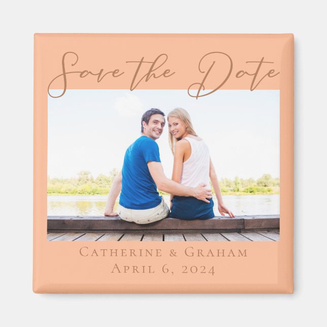 Peach Engagement Photo Summer Save the Date Magnet (Front)