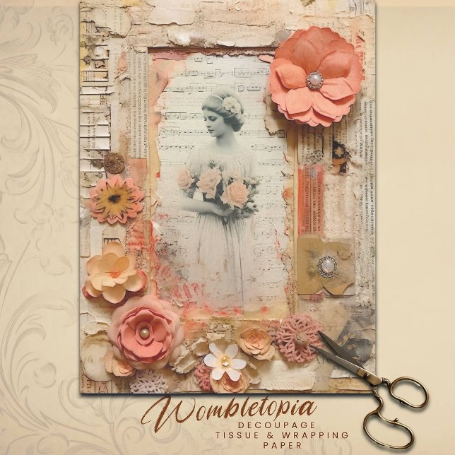Peach Ephemera Wedding Garden Floral Decoupage Tissue Paper (Creator Uploaded)