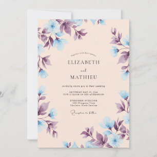 Peach Ethereal Blue Spring Wedding Invitation