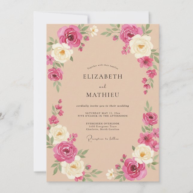 Peach Exquisite Floral Wedding Invitation (Front)
