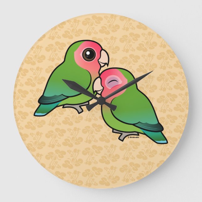 Peach-faced Lovebird Adorable Pair Large Clock (Front)