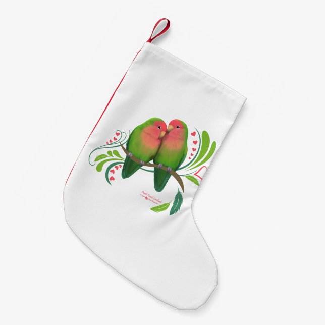 Peach Faced Lovebirds Small Christmas Stocking (Front (Hanging))