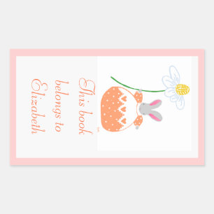 Peach fifi daisy bunny bookplate sticker