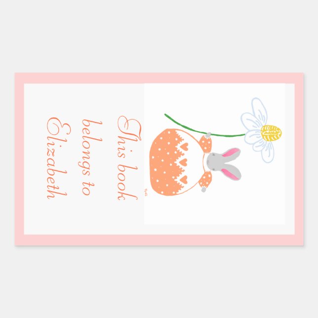 Peach fifi daisy bunny bookplate sticker (Front)