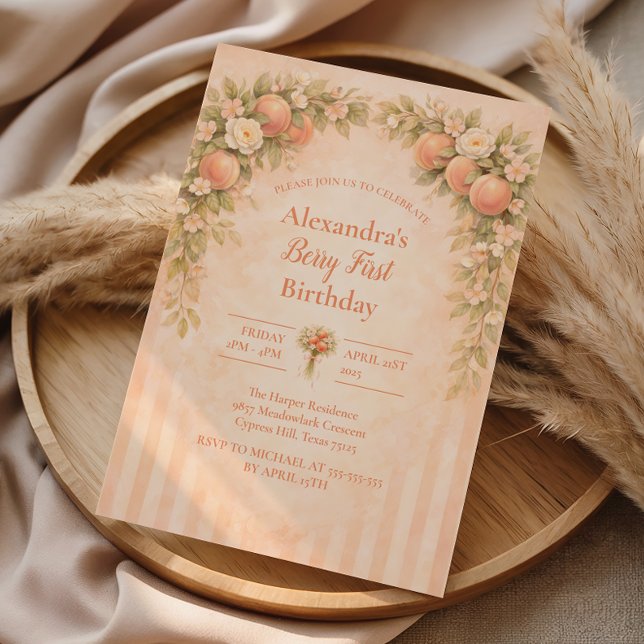 Peach Floral 1st Birthday Invitation (Creator Uploaded)