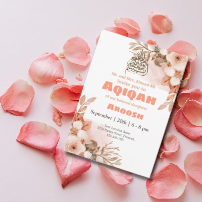 Peach floral Aqeeqah- Aqiqah- Muslim Invitation (Creator Uploaded)