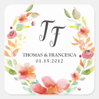 Peach Floral Aquarelle Mariage Stickers