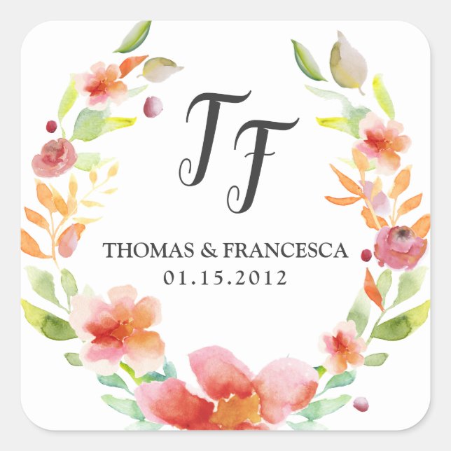 Peach Floral Aquarelle Mariage Stickers (Devant)
