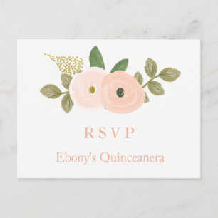 Peach Floral Aquarelle Quinceanera Carte postale R