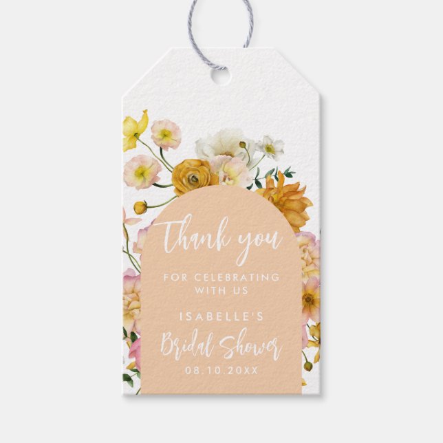 Peach Floral Arch Bridal Shower Gift Tags (Front)