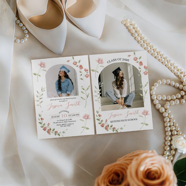 Peach Floral Arch Photo Graduation Invite (Creator Uploaded)