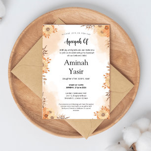 Peach Floral Baby Aqeeqah Muslim Naming Ceremony Invitation