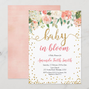 Peach Floral Baby in Bloom Baby Shower Invitation