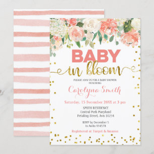 Peach Floral Baby in Bloom Invitation