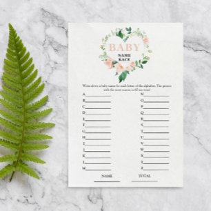 Peach Floral Baby Name Race Baby Shower Game