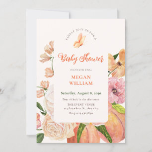 Peach floral Baby shower Invitation