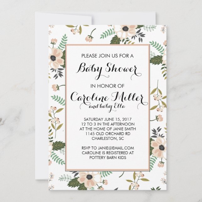 Peach Floral Baby Shower Invitation (Front)