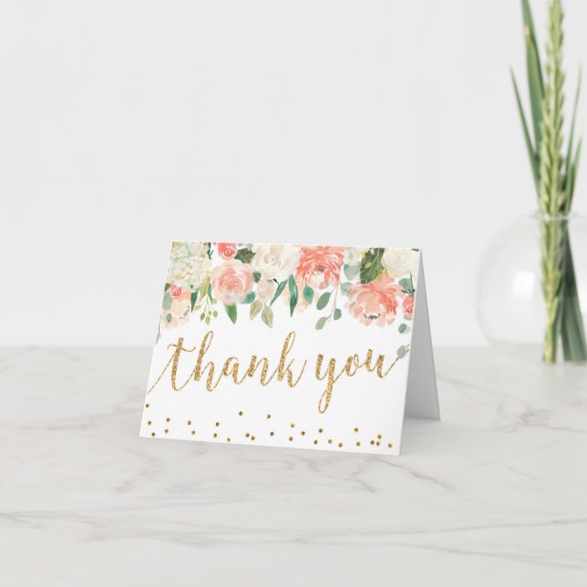 Peach Floral Baby Shower Thank You Card (Front)