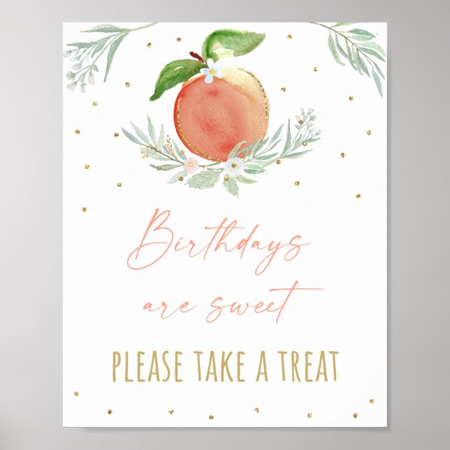 Peach Floral Birthday Treat Sign (Front)