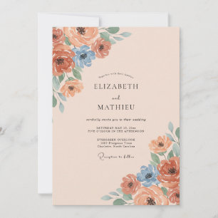 Peach Floral Blossom Wedding Invitation