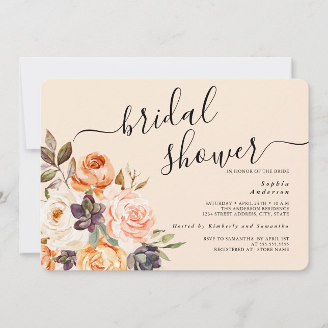 Peach Floral Bridal Shower Invitation (Front)