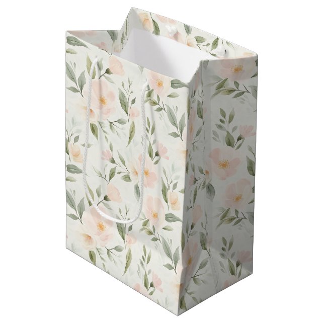 Peach Floral Bridal Shower Medium Gift Bag (Front Angled)