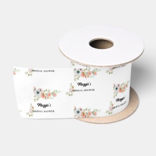 Peach Floral Bridal shower Satin Ribbon