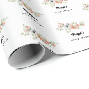 Peach Floral Bridal shower Wrapping Paper