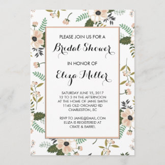 Peach Floral Bridal Wedding Shower Invitation