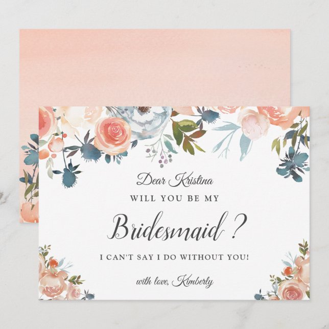 Peach Floral Bridesmaid Proposal Invitation (Front/Back)