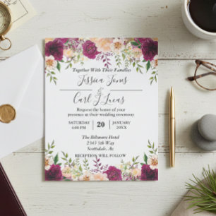 Peach Floral Burgundy Watercolor Autumn Budget  Flyer