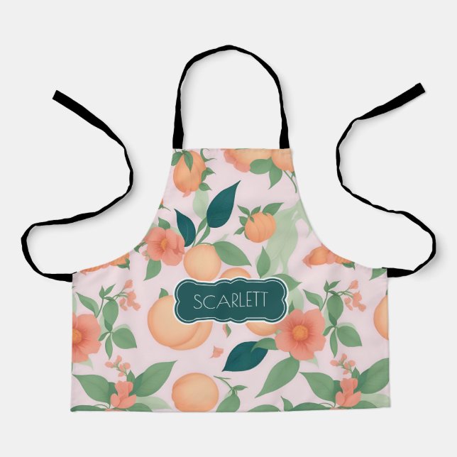 Peach Floral Colourful Personalized Pattern Apron (Front)